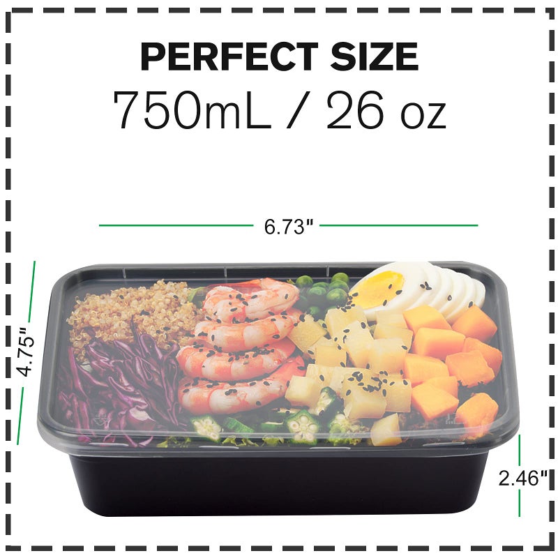 Orangehome Meal Food Prep Container,50 Pack / 26 OZ Food Storage Containers with lids,Disposable Airtight Bento Box Reusable Plastic Lunch Box Kitchen Food Take-Out Healthy Box Microwave,Dishwasher,Freezer Safe - Image 3